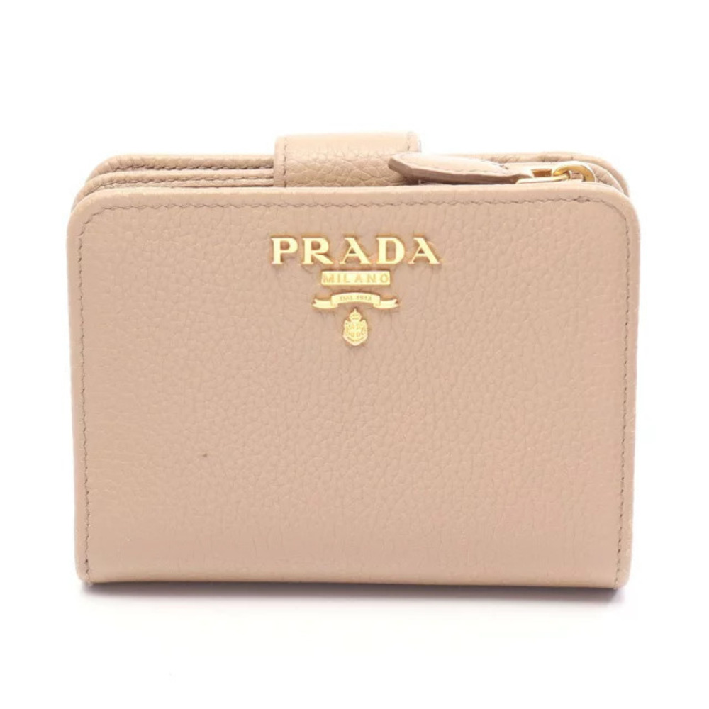 Prada bi fold wallet leather Beige Cream
